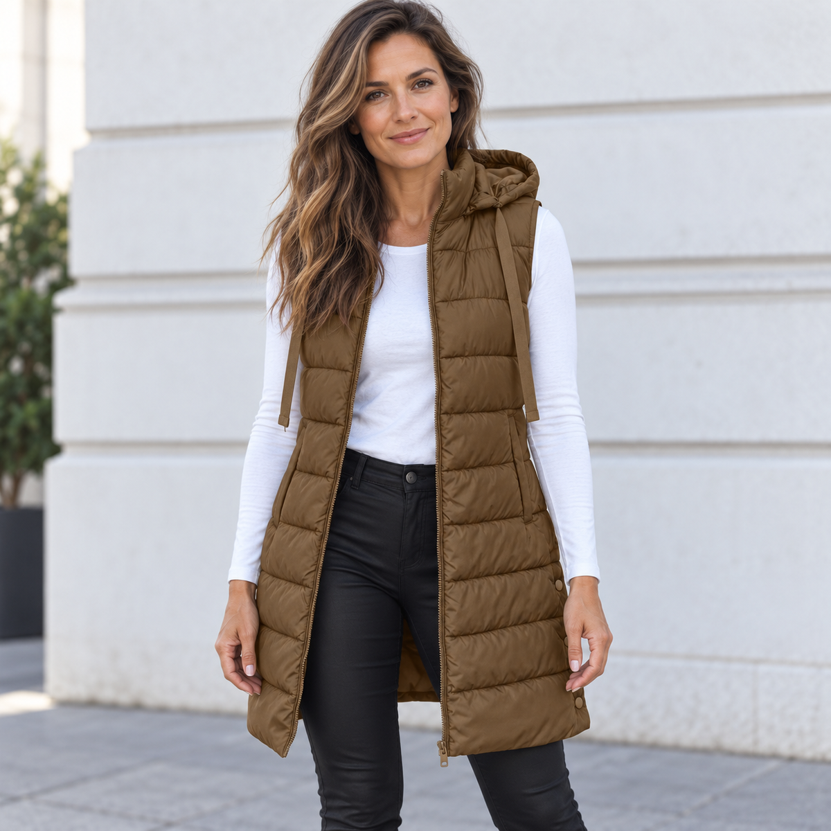 Zaira | Chaleco Largo Acolchado con Capucha