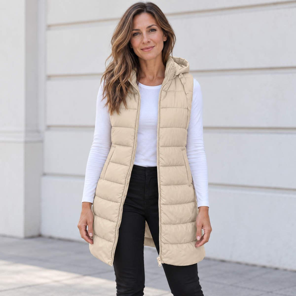 Zaira | Chaleco Largo Acolchado con Capucha