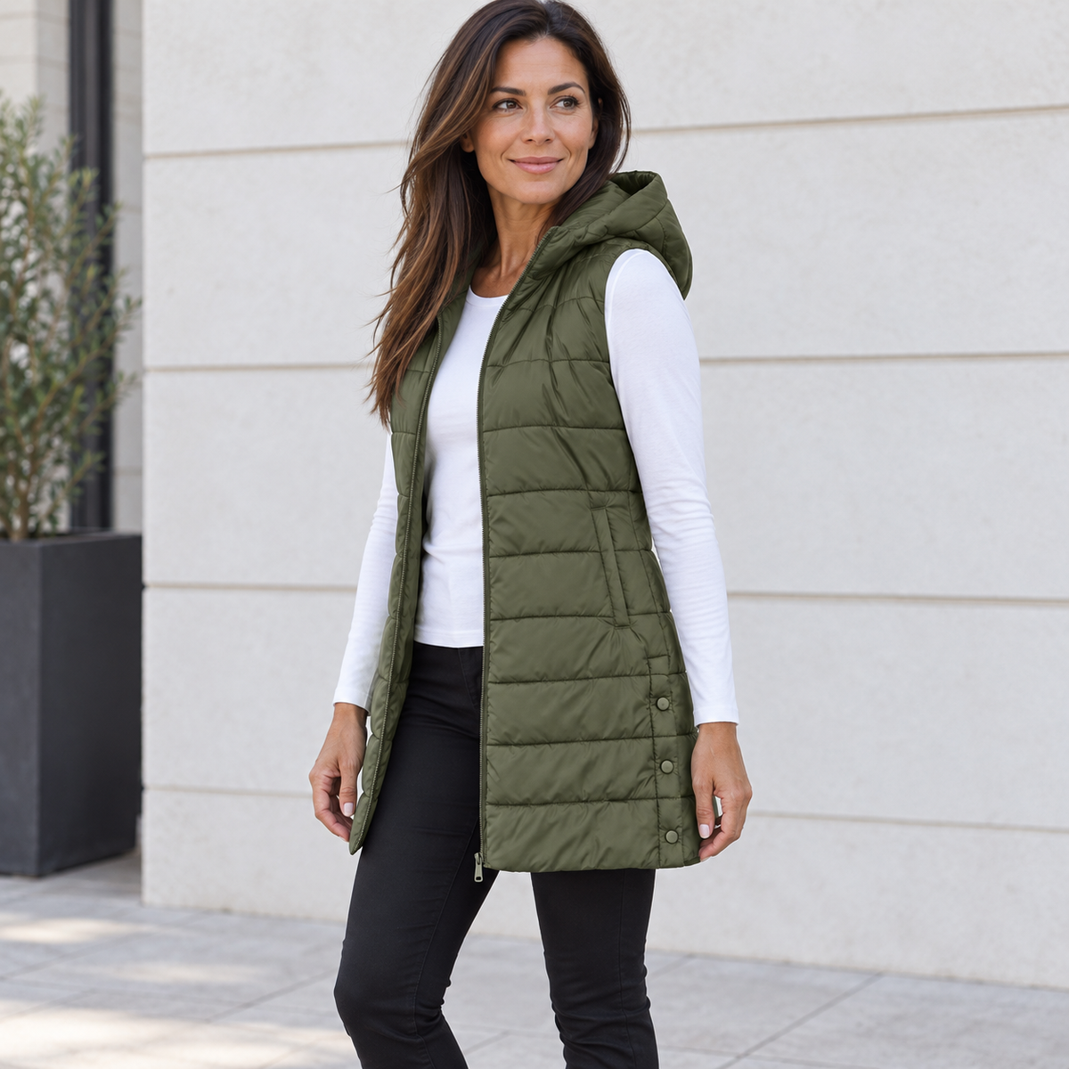 Zaira | Chaleco Largo Acolchado con Capucha