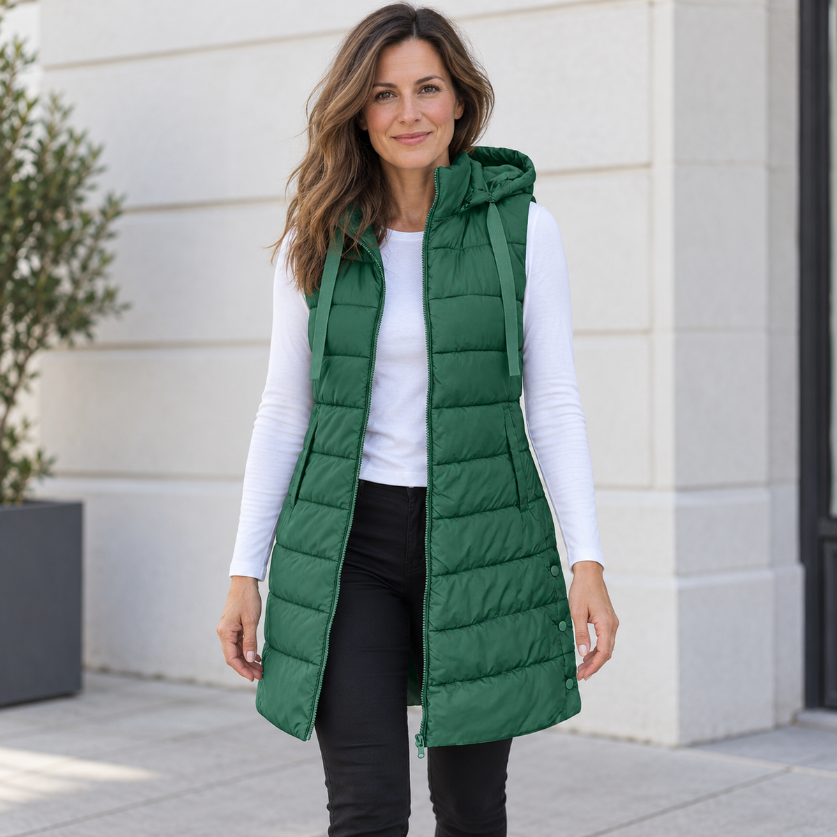 Zaira | Chaleco Largo Acolchado con Capucha