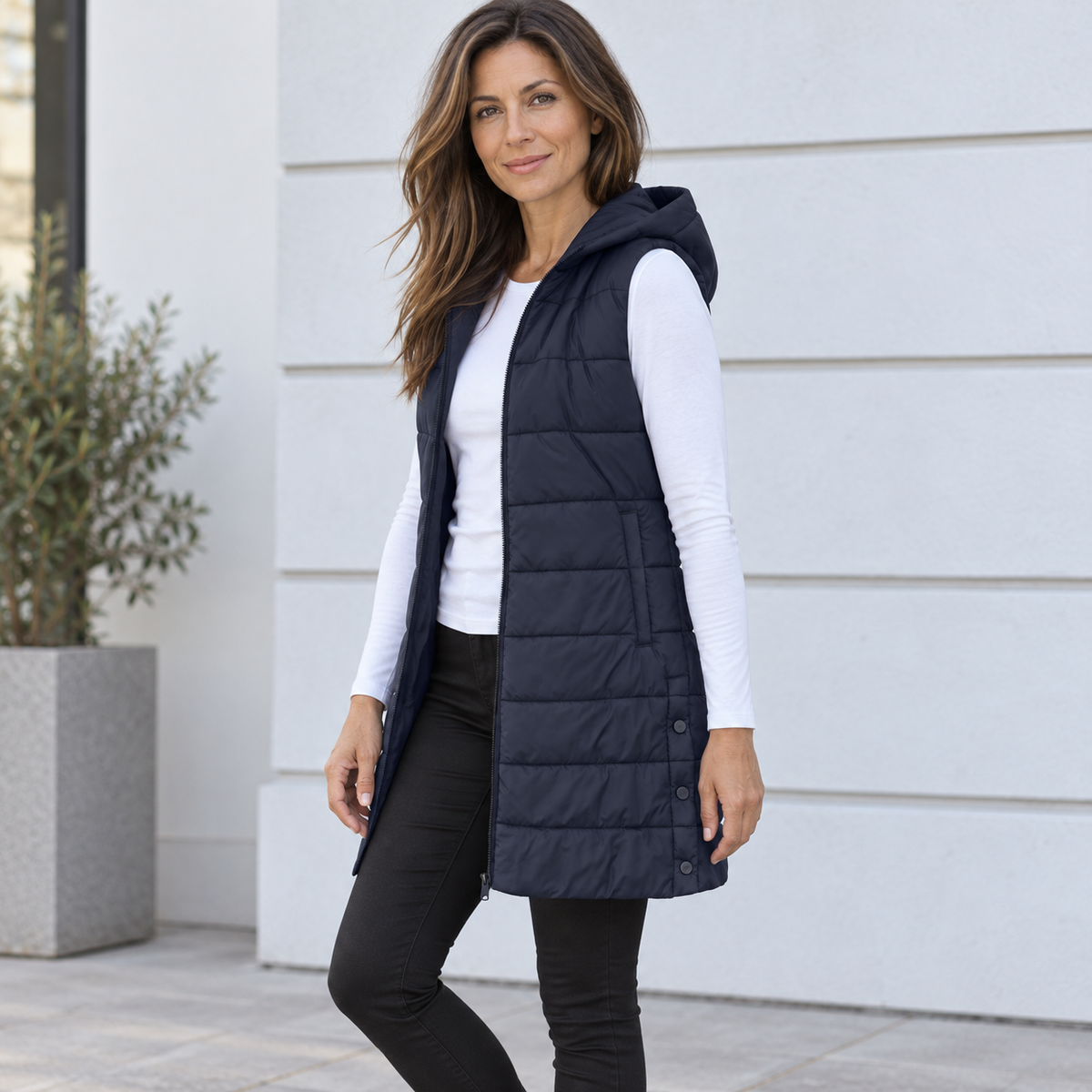 Zaira | Chaleco Largo Acolchado con Capucha