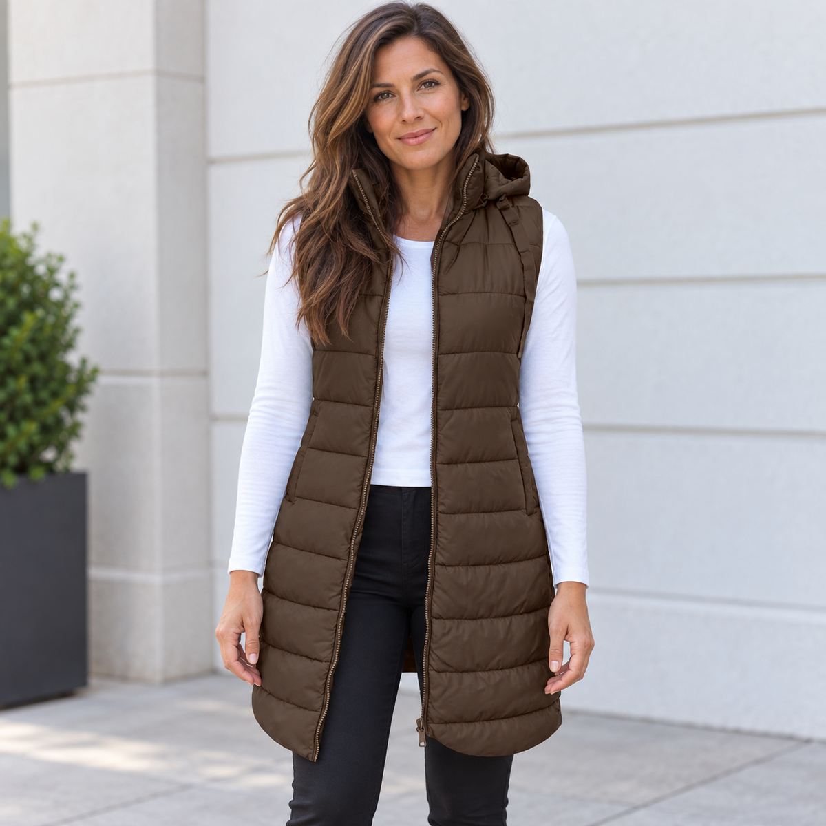 Zaira | Chaleco Largo Acolchado con Capucha