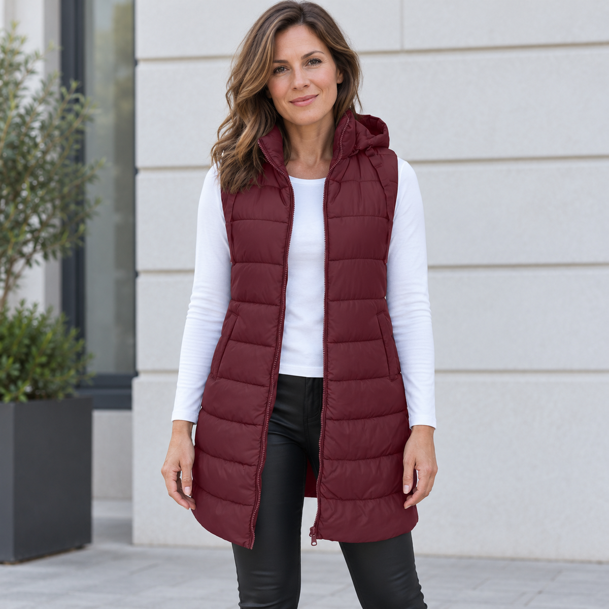 Zaira | Chaleco Largo Acolchado con Capucha
