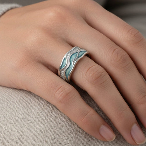 Ada | Anillo Ondas Turquesa en Plata