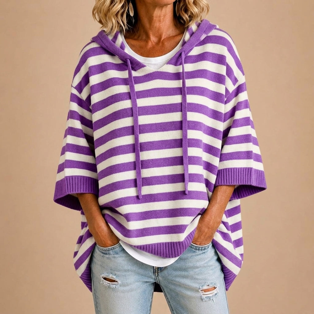 Loredana | Poncho de Punto a Rayas con Capucha