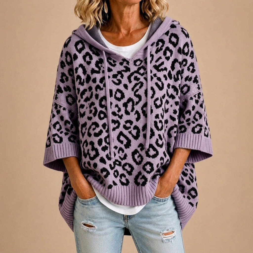 Gabriella | Poncho de Punto Animal Print con Capucha