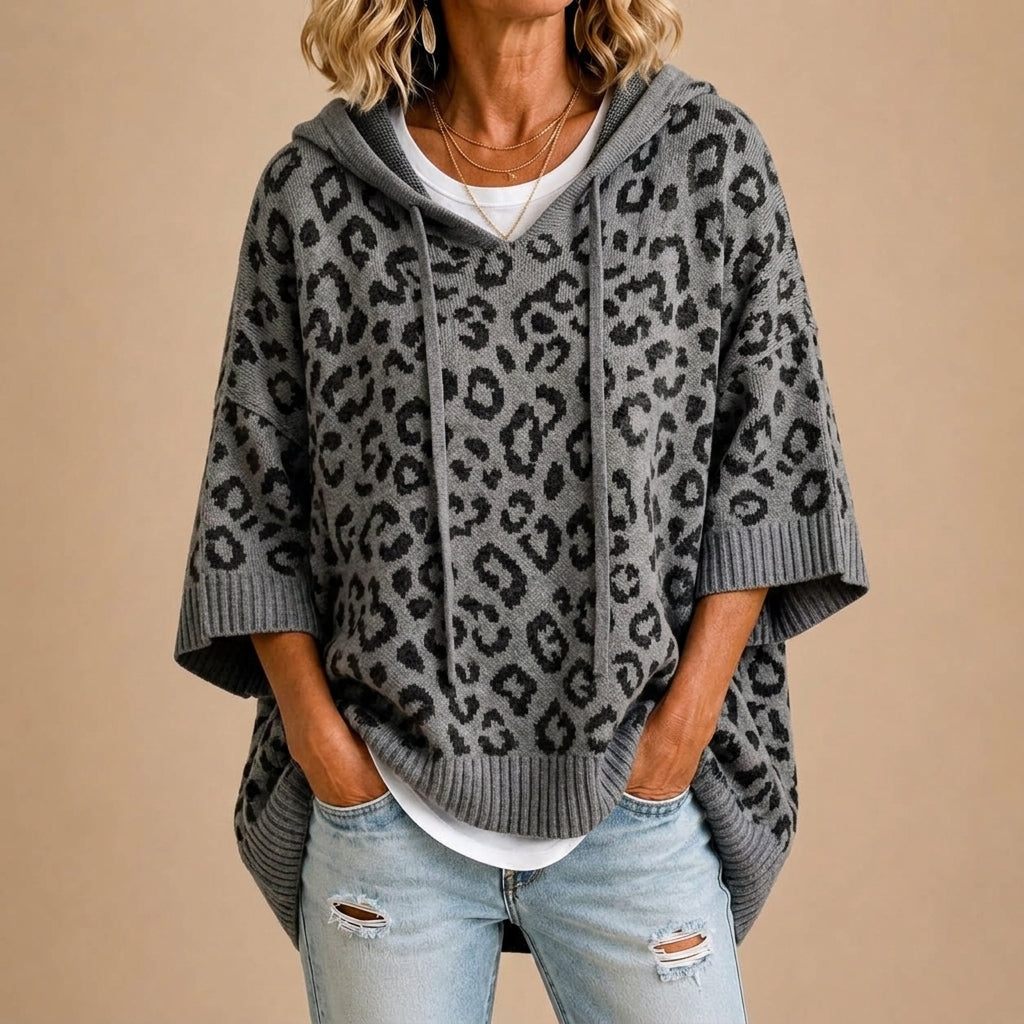 Gabriella | Poncho de Punto Animal Print con Capucha