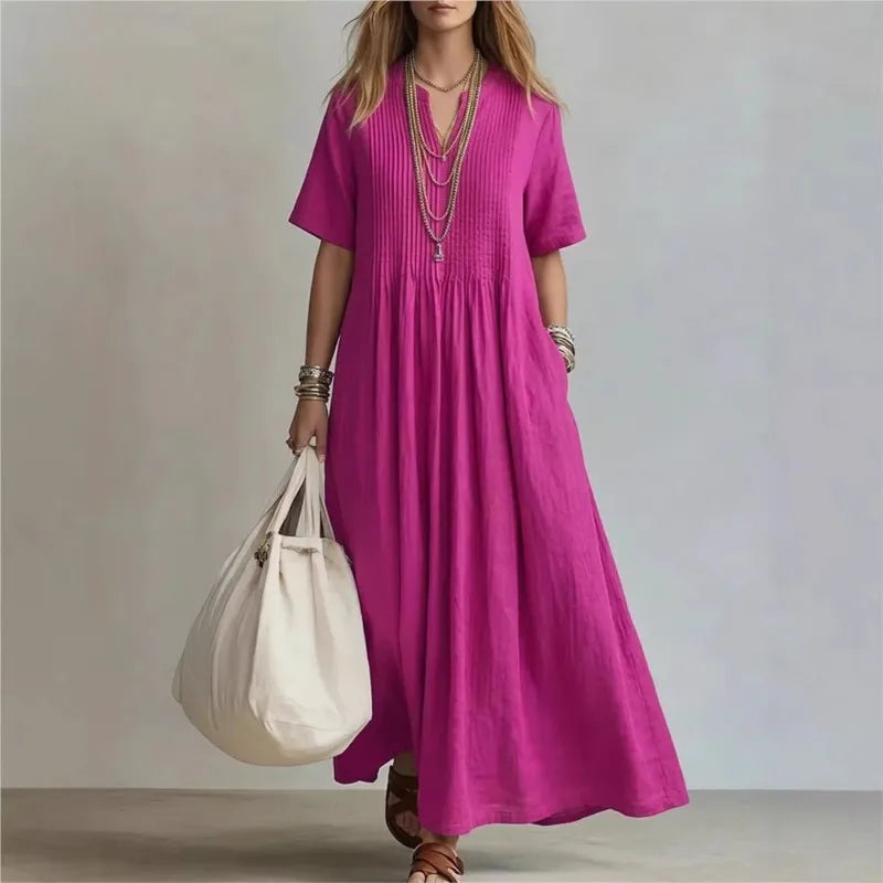 WREN | Vestido Maxi Azul de Manga Corta - Azul - S