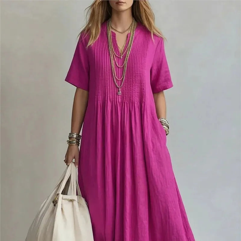 WREN | Vestido Maxi Azul de Manga Corta - Azul - 3XL