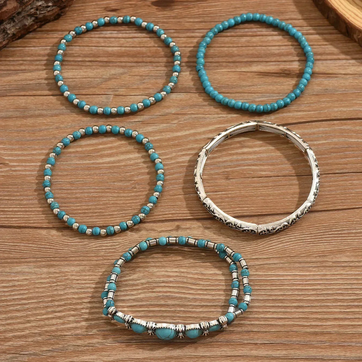 Nives | Conjunto de Pulseras Boho con Perlas Turquesa