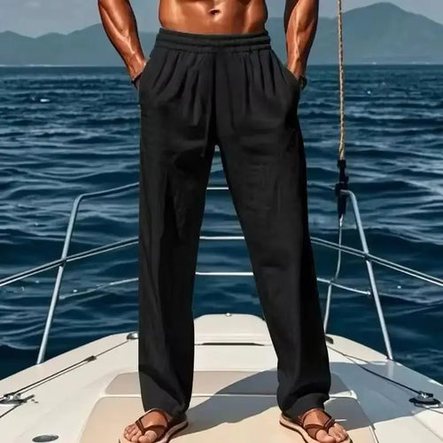 Cotton linen men's pants 2025 summer new loose casual pants high waisted breathable plus size Haren pants slimming wide trousers