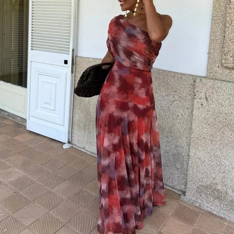VESTIDO LARGO CON ESCOTE DE HOMBROS – PARA MUJER