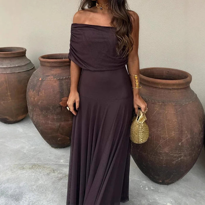 VESTIDO LARGO CON ESCOTE DE HOMBROS – PARA MUJER