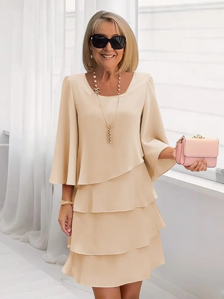 Catherine | Vestido de Mujer de Vuelo con Olanes - Rosa - XL