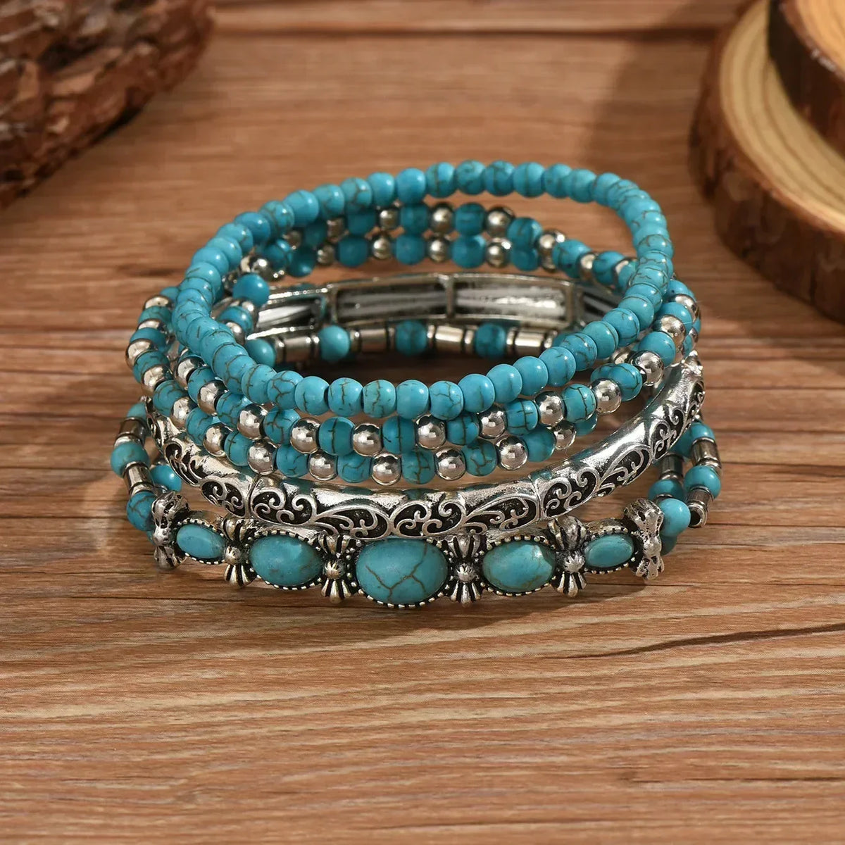 Nives | Conjunto de Pulseras Boho con Perlas Turquesa