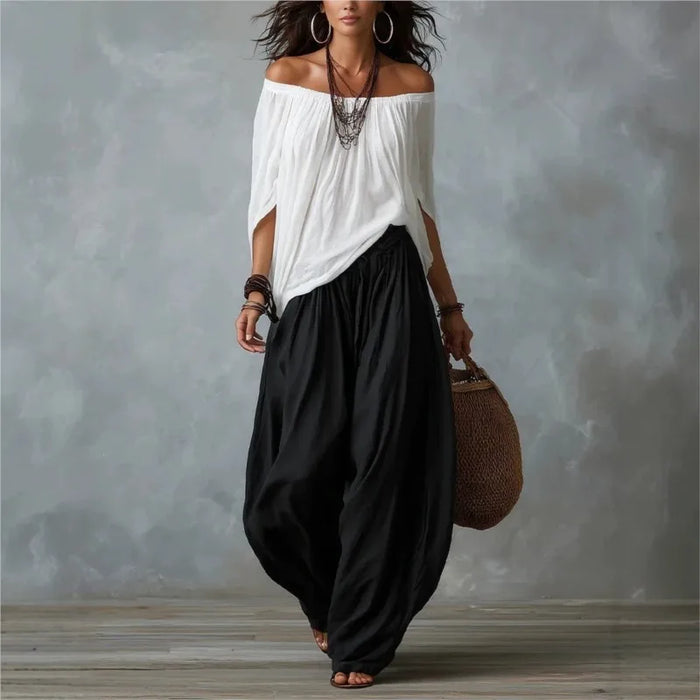 Isabela | Conjunto bohemio de blusa y pantalón fluido
