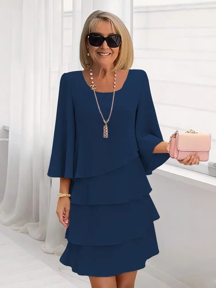 Catherine | Vestido de Mujer de Vuelo con Olanes - Rosa - M