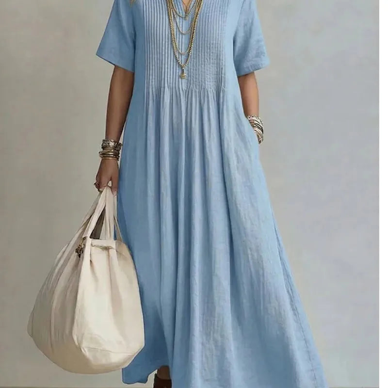 WREN | Vestido Maxi Azul de Manga Corta - Azul - XXL