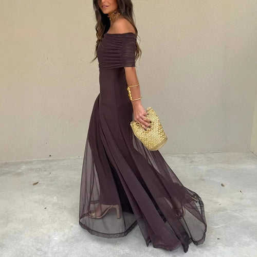 VESTIDO LARGO CON ESCOTE DE HOMBROS – PARA MUJER
