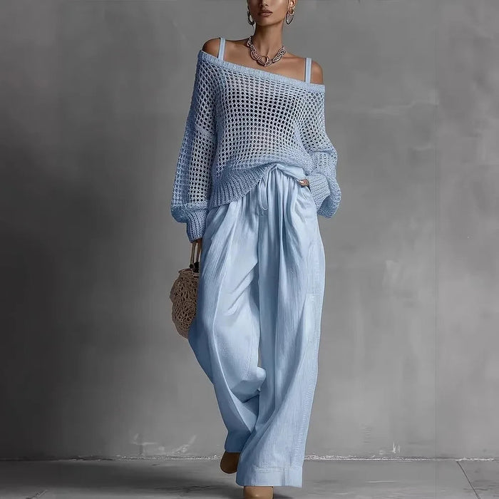 Dalia | Conjunto con Jersey Calado y Pantalón Ancho