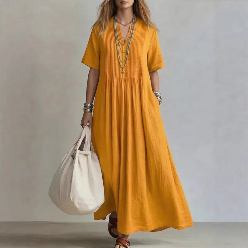 WREN | Vestido Maxi Azul de Manga Corta - Azul - L