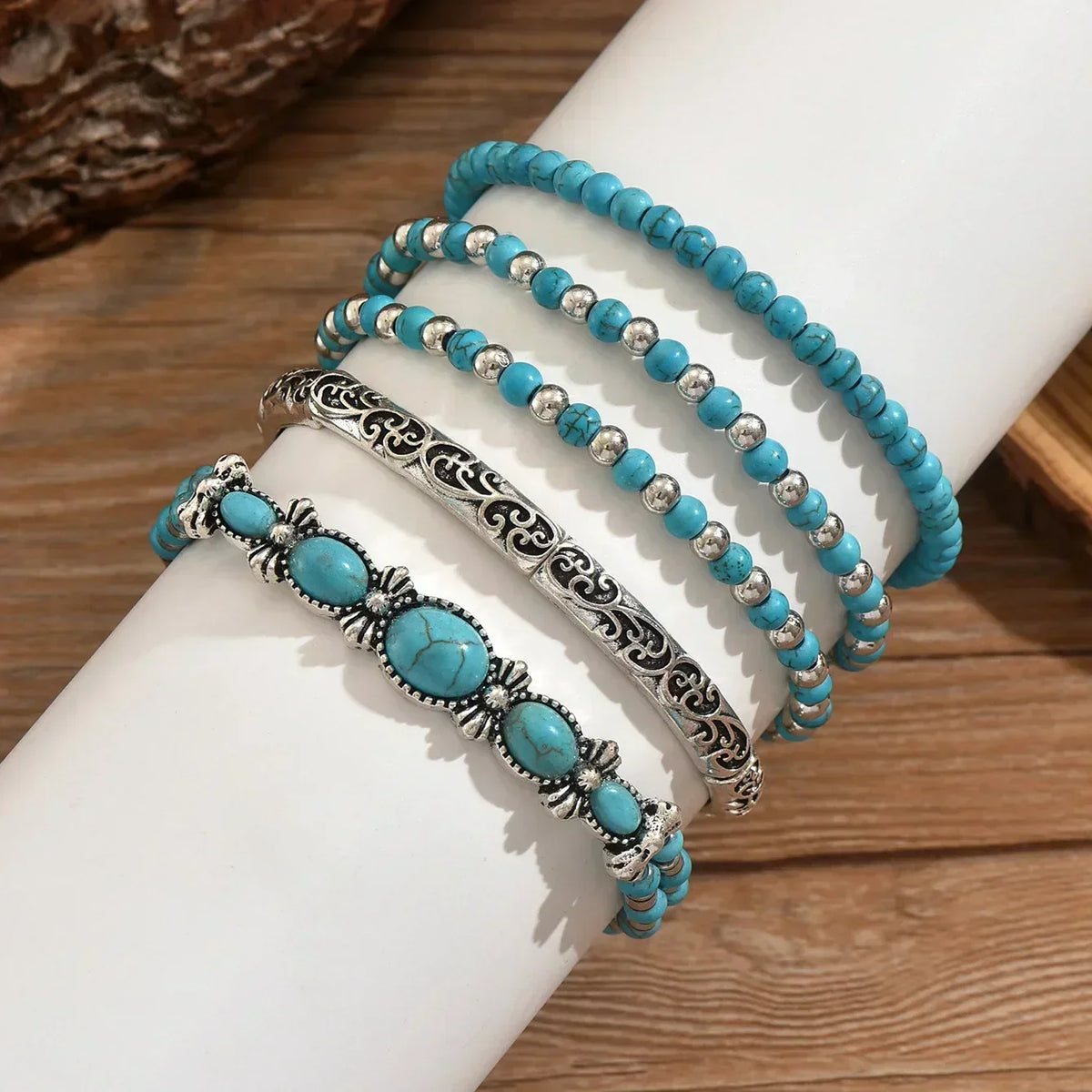 Nives | Conjunto de Pulseras Boho con Perlas Turquesa