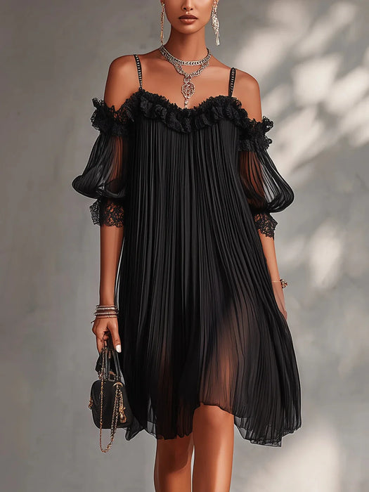 Vittoria | Minivestido de gasa negro con hombros descubiertos
