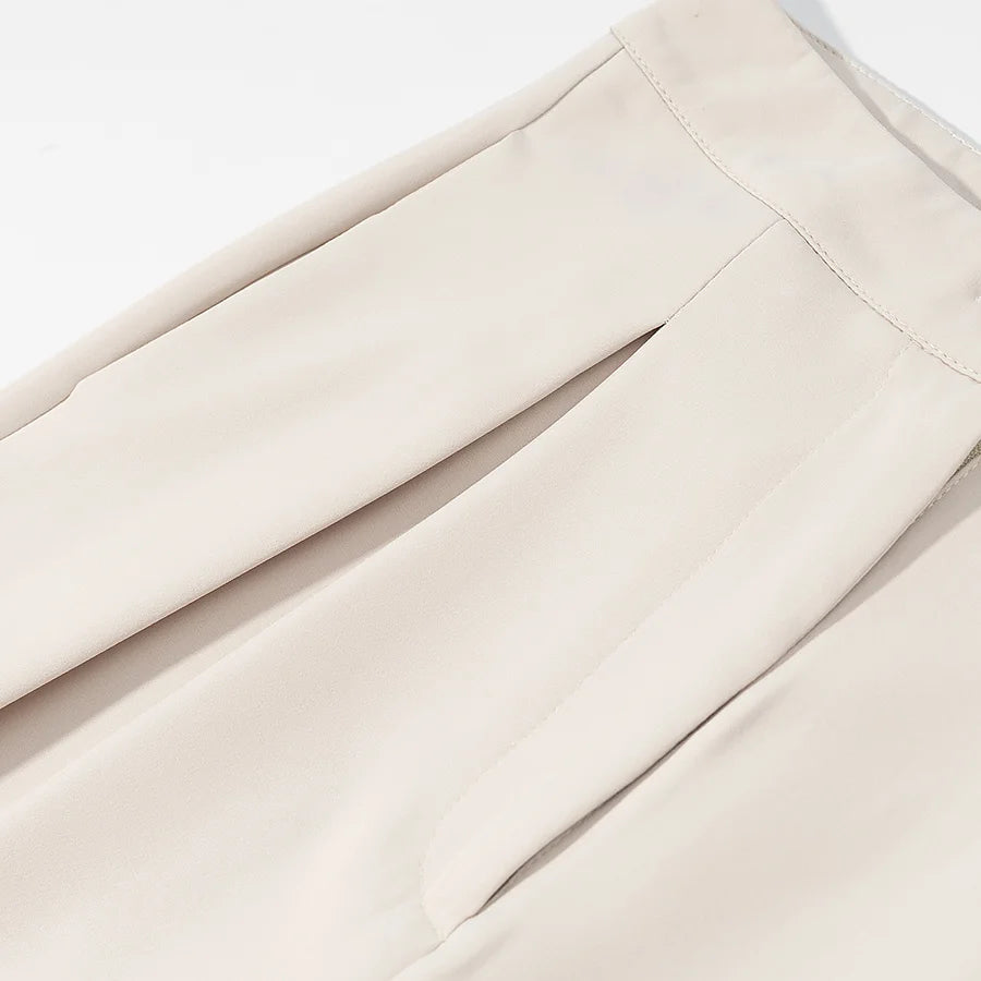 2 Pcs Women Chic Pants Suit Casual Turn-down Collar Slim Top+ Zipper Waist-drooping Wide-leg Long Pants Fashion Summer Suits Set