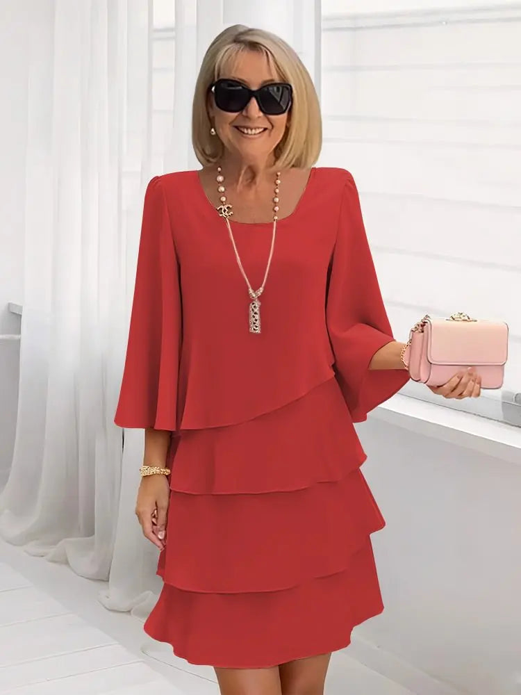 Catherine | Vestido de Mujer de Vuelo con Olanes - Rosa - L