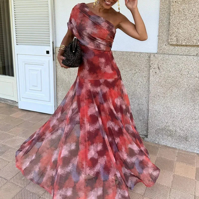 VESTIDO LARGO CON ESCOTE DE HOMBROS – PARA MUJER