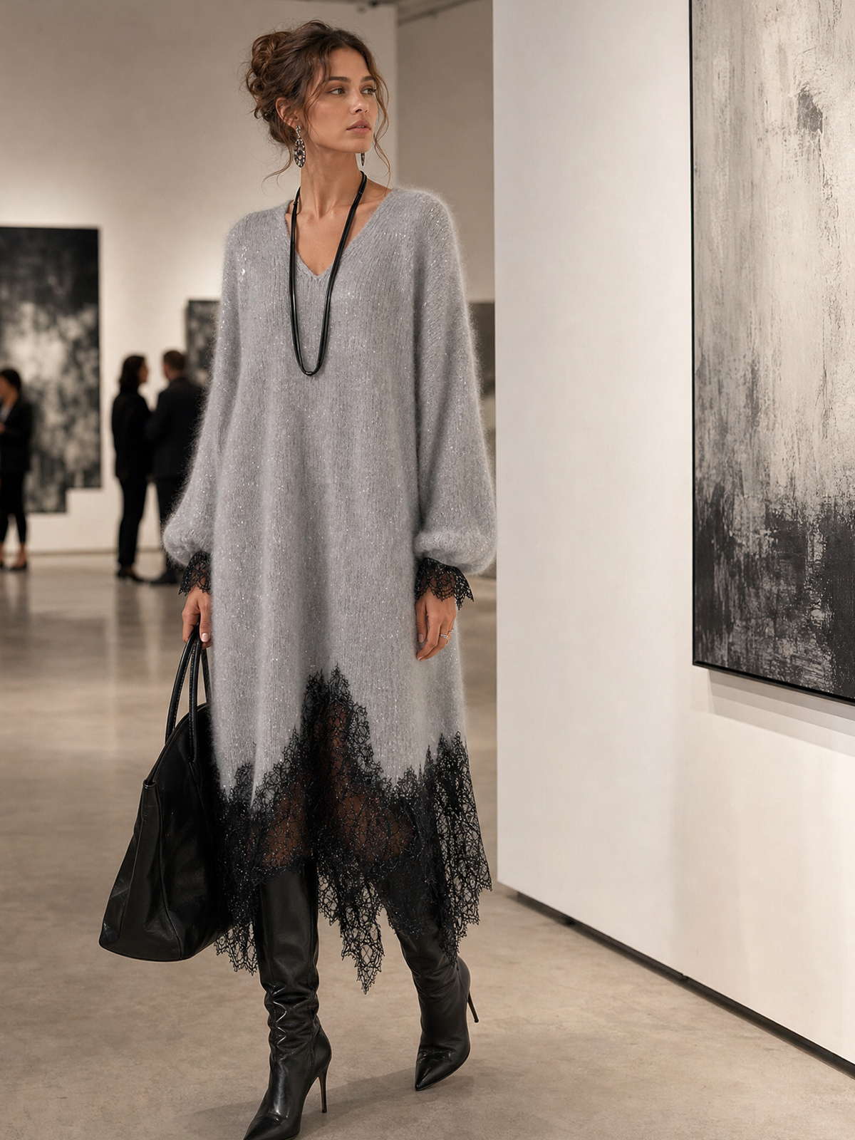 Sedona | Vestido Midi de Punto con Bajo de Encaje