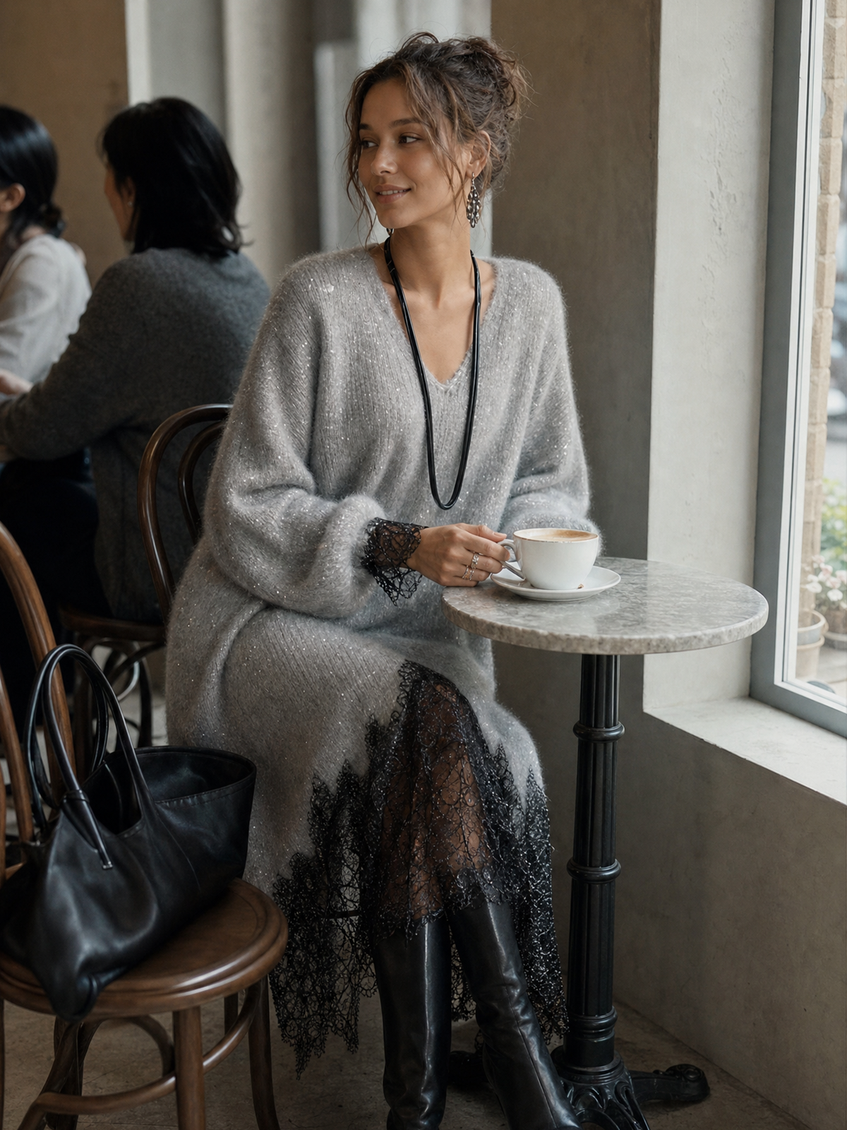 Sedona | Vestido Midi de Punto con Bajo de Encaje