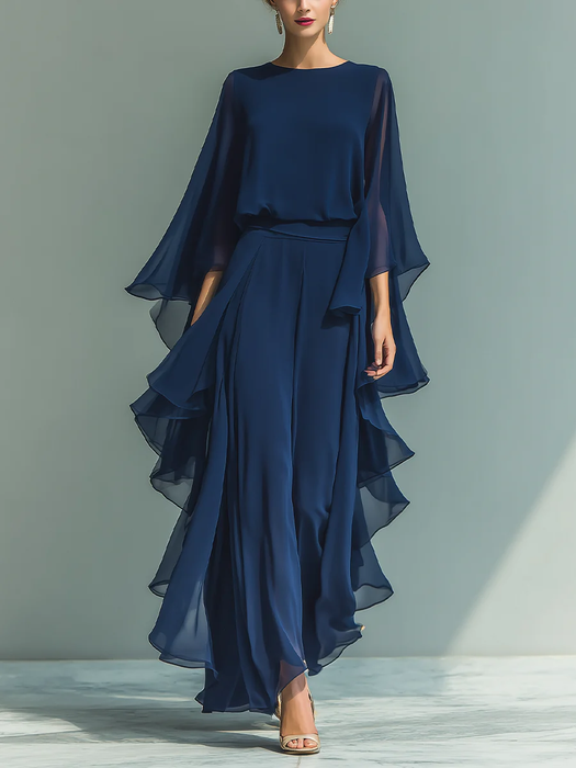 Conjunto Mujer Chiffon – Diseño Fluido con Volantes Sofisticados