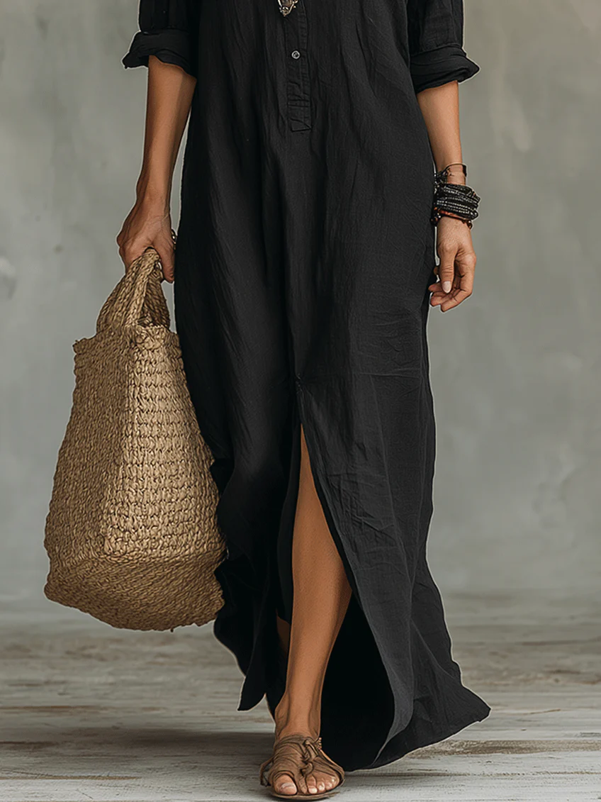 WILLOW | Vestido Maxi sin Esfuerzo, Silueta Favorecedora y Versátil para Diario - Negro - 2XL