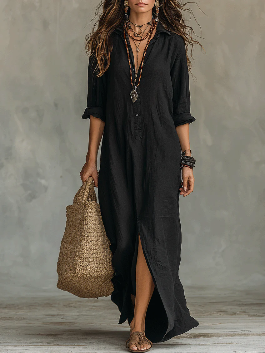 WILLOW | Vestido Maxi sin Esfuerzo, Silueta Favorecedora y Versátil para Diario - Negro - S