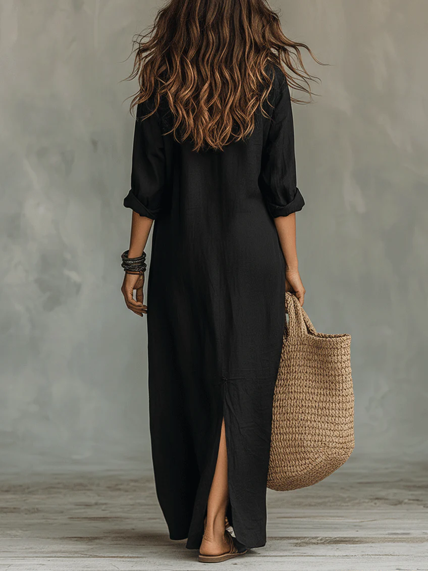 WILLOW | Vestido Maxi sin Esfuerzo, Silueta Favorecedora y Versátil para Diario - Negro - L