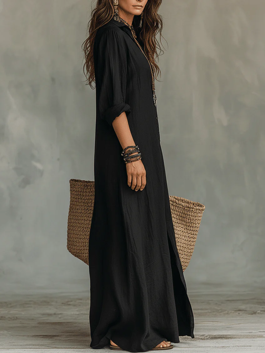 WILLOW | Vestido Maxi sin Esfuerzo, Silueta Favorecedora y Versátil para Diario - Negro - M
