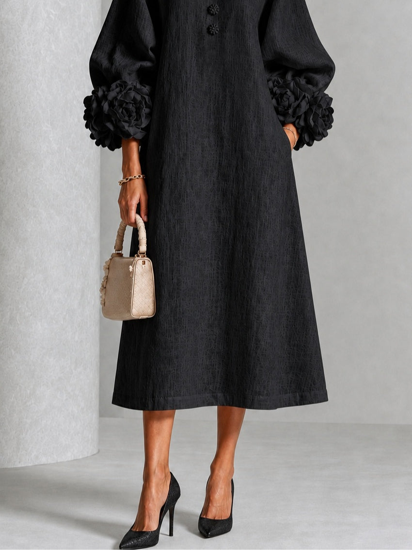 Helena | Vestido Midi Negro Floral