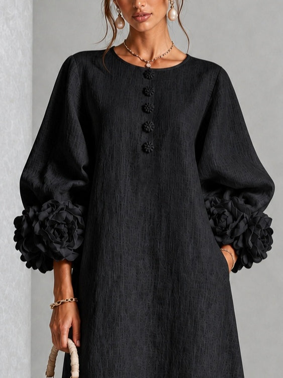 Helena | Vestido Midi Negro Floral