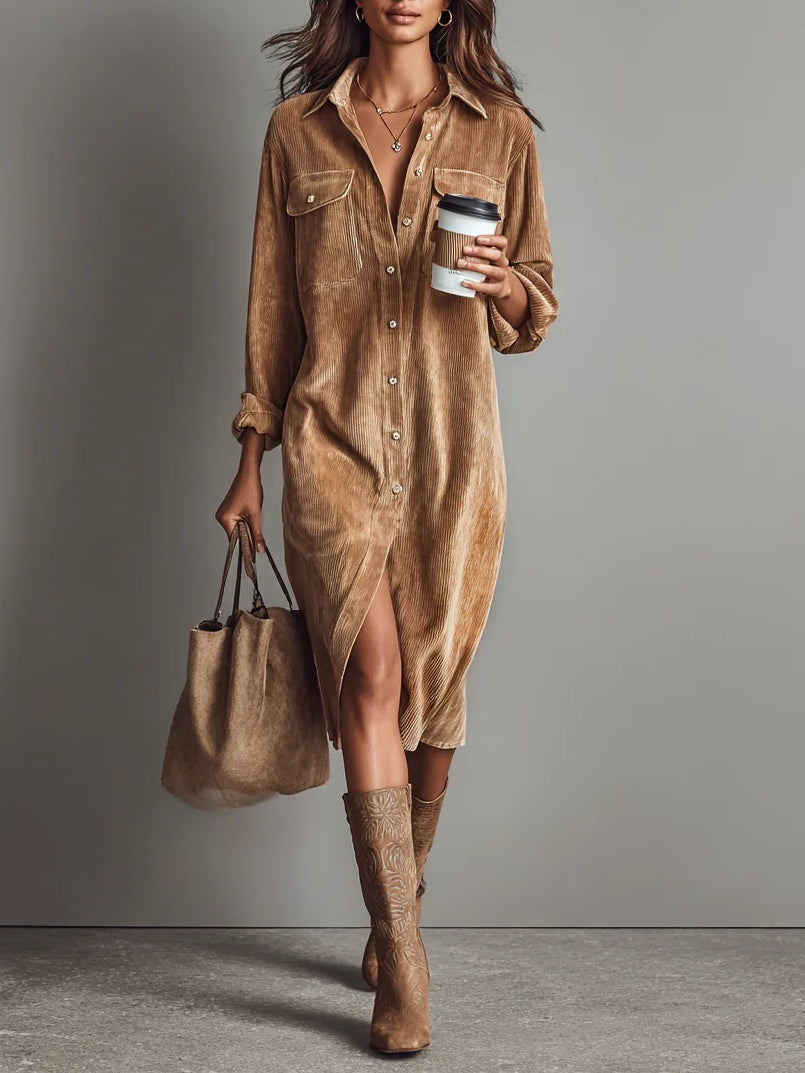 Estelle | Vestido Midi de Pana Elegante
