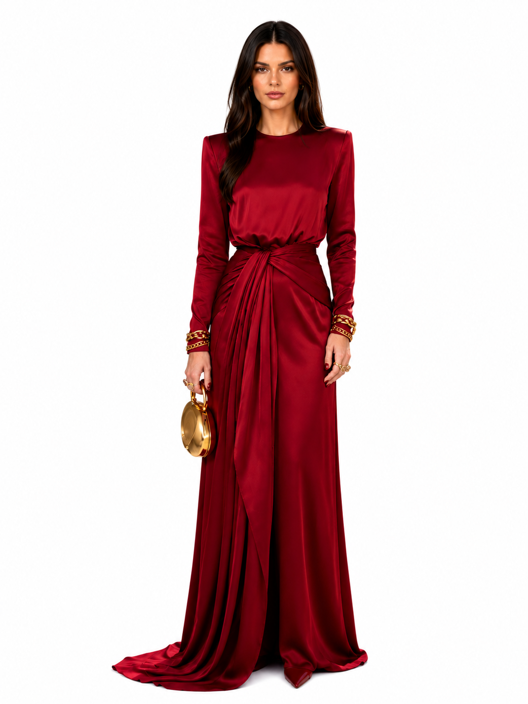 Cassandra | Vestido Largo de Mujer de Satín Drapeado - Café - L