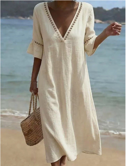 ELARA | Vestido Maxi Fresco, Cómodo y Favorecedor, Estilo Playero - Azul Cielo - M