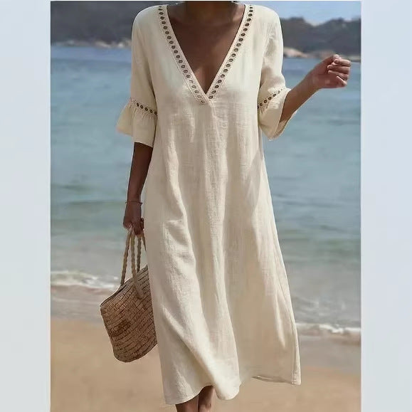 ELARA | Vestido Maxi Fresco, Cómodo y Favorecedor, Estilo Playero - Durazno - M