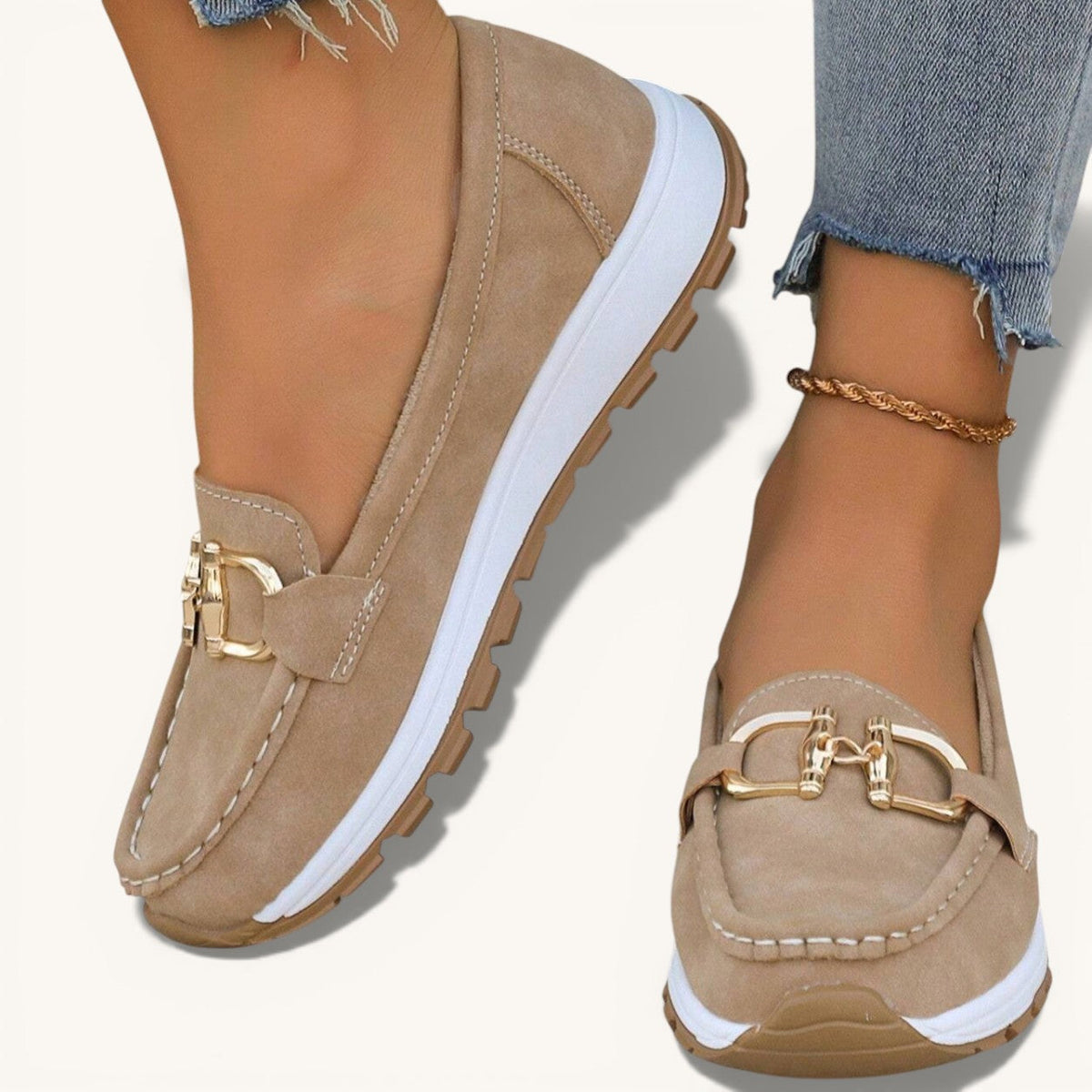 Daniela | Mocasines para Mujer con Plataforma y Hebilla - Topo - 36