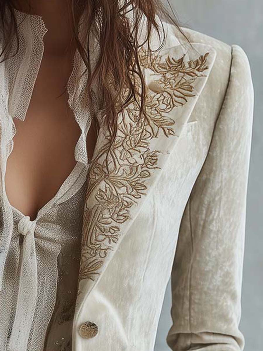 Constance | Blazer Marfil Bordado Estilo Sastre - Beige - XL