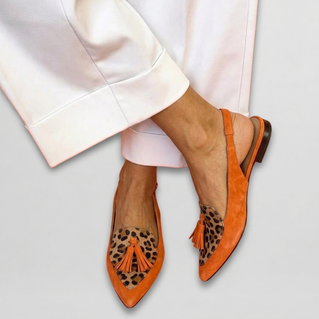 Elena | Sandalias para Mujer con Correas y Flecos - Naranja y Leopardo - 34