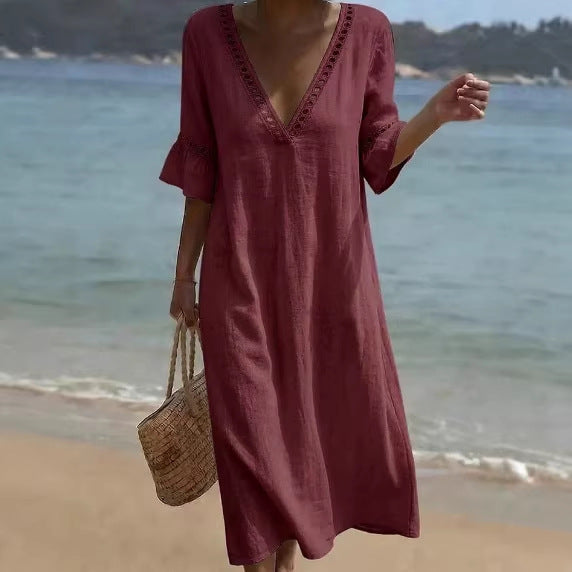 ELARA | Vestido Maxi Fresco, Cómodo y Favorecedor, Estilo Playero - Durazno - XL