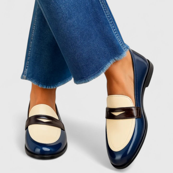 Francesca | Mocasines Bicolor para Mujer - Azul Marino y Crema - 34