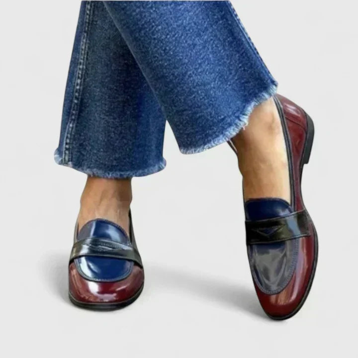 Francesca | Mocasines Bicolor para Mujer - Azul Marino y Crema - 35