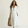 Olaia | Vestido Maxi Bordado de Algodón-Lino